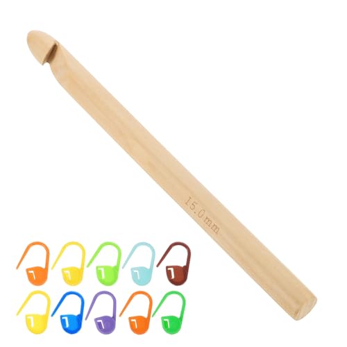 uxcell 15mm Wooden Crochet Hook with Stitch Markers (10 pcs)