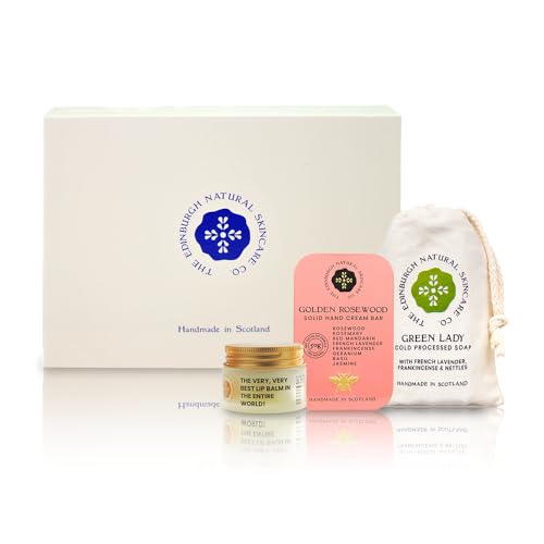 Image of Luxury Skincare Gift Set – Golden Rosewood | Hand Cream Bar, Porridge & Honey Soap, Lip Balm | 100% Natural & Handmade in Scotland | Pamper Gift for Women & Men