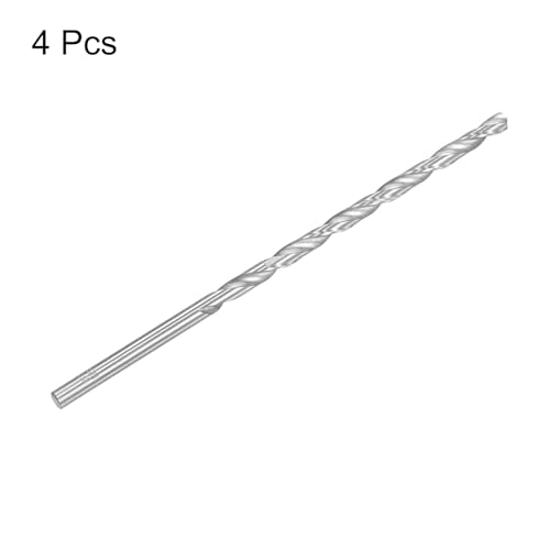 QUARKZMAN 4 Stück 6,5mm Edelstahlbohrer lang 200mm, HSS Bohrer, Universal-Rundschaftbohrer für Edelstahl, Holz, Aluminium, Eisen, Metall, Kunststoff, Silber