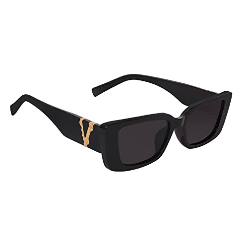 Dervin UV400 Protection Cat Eye Retro Driving Non-Polarized Sunglasses for Women (Black, Medium) - Pack of 1