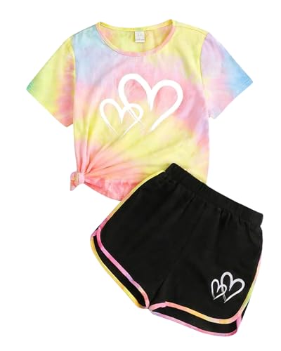 Image of Tween Girls Clothes Summer Short Sleeve T-Shirt and Shorts Set Casual Two Pieces Outfit Size 8 13