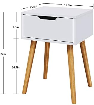 Panana Bedside Table, Wooden Storage Cabinet with Drawer Nightstands Lamp Table Side Table with Wood Legs Home Living Room Bedroom White