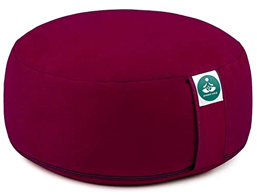 Present Mind Round Zafu Yoga Cushion (Height 16 cm) - Different Colour - High Yoga Cushions/Meditation Cushion - Made in the EU - Washable Cover - 100% Natural Floor Seat Cushion - Meditation Gifts