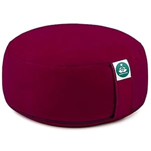 Round Zafu Meditation Cushion (Height 6.5″) – Color: Burgundy – Yoga Cushion / Buckwheat Zafu Pillow – Washable Cover – 100% Natural Floor Cushion – Meditation Gifts