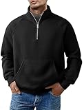 PADOLA Hoodie Herren mit Fleece 1/4 Zip Sweatshirt Ohne Kapuze Basic Pullover mit Kängurutasche gefüttertes Langarmshirt Herbst Winter Arbeitspullover Warmer Fleecepullover (XL, Schwarz)
