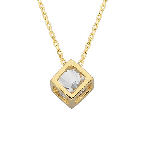 Solid Gold Cube Pendant Necklace 