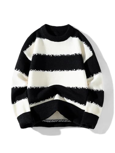 Men's Loose Fit Casual Striped Sweater Round Neck Long Sleeve Pullover Sweater2