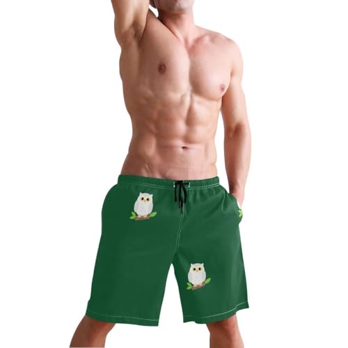 Cute Owl Bird Green Mens Swim Trunks Quick Dry Beach Shorts with Pocket S 2302236 5