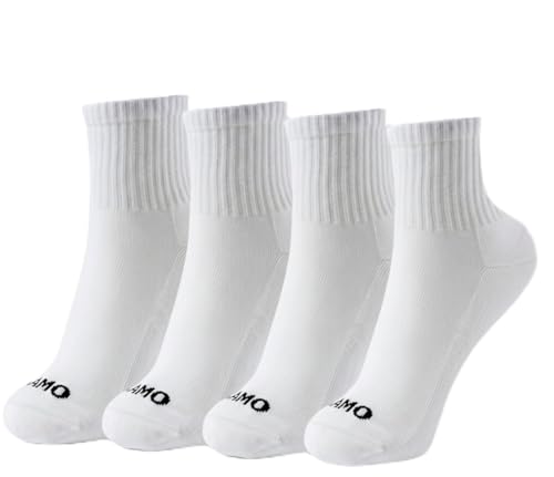 Kamo Fitness The Daily 4-Pack – Ankle Socks for Women, Athletic Half Crew Socks, Cotton Mid-Calf Fit with Cushioned Sole and Seamless Toe Size 5-9 (White, One Size)