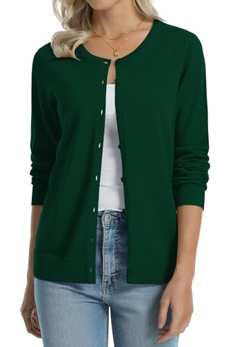 Image of QUALFORT Women's 100% Cotton Lightweight Cardigans Long Sleeve Knitted Button Down Sweater