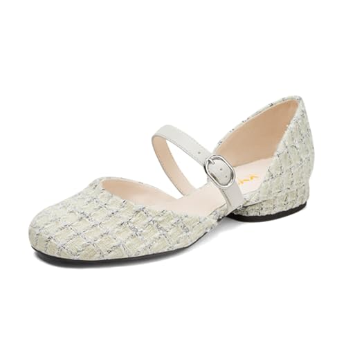 XYD Women Cute Round Toe Buckled Strap Low Heels Shoes D'Orsay Daily Dressy Comfy Flats