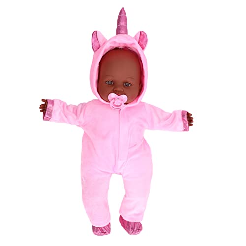 SYUULCOI para muñeca Negra + 16 Pulgadas + Toque Suave + Negro + con Mono Rosa, Calcetines, Chupete