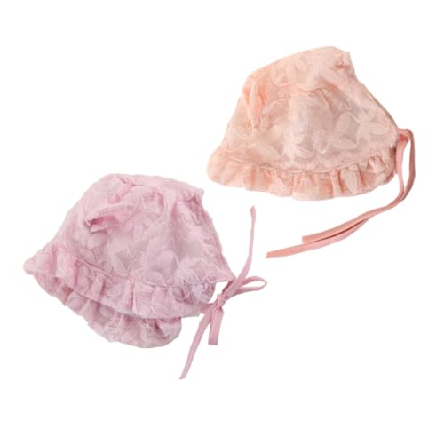 PartyKindom 2pcs Newborn Lace Sun Hats for Cute Cartoon Design Breathable for Spring Summer for Special Occasions and Photoshoots Orange