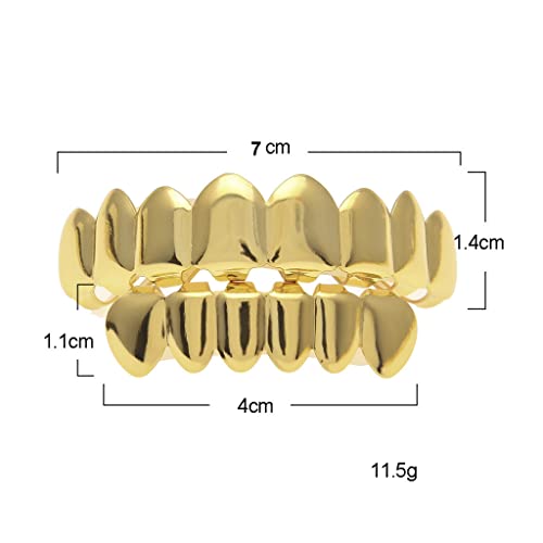 Grillz banhado a ouro 18K para seus dentes para homens e mulheres - Hip Hop Grillz - Conjuntos de 8