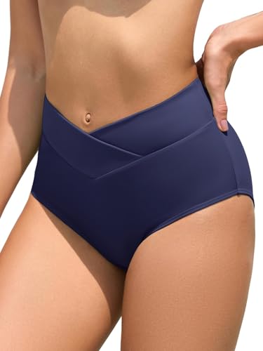 Image of American Trends Women's High Waisted Bikini Bottoms Swimming Suits Tummy Control Bathing Suits