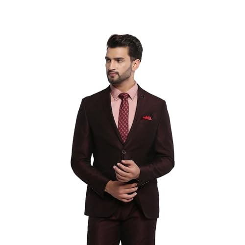 Image of Blackberrys Men Red Solid Slim Fit Suits
