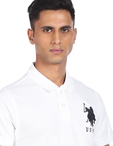 Image of U.S. POLO ASSN. Men White Cotton Solid Polo Shirt