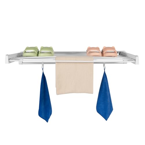 Tendedero interior de pared, extensible y plegable, con 4 ganchos extraíbles y 7 varillas de extensión, aluminio, secadores de ropa para interior/exterior, salones, pasillos, baños