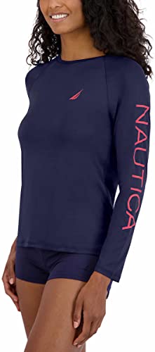 Image of Nautica Women's Long Sleeve Rashguard - Quick-Dry, UPF Protection, Swim Shirt, Pool, Beach, Hiking, Yoga, Volleyball