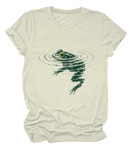 Image of Frog Swimming T-Shirt - Cozy Vintage Swimming Frog Shirt for Women Men