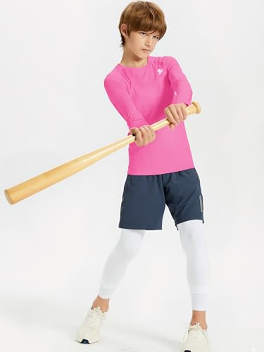 Image of DEVOROPA Youth Boys Compression Shirt Long /Short Sleeve Football Baseball Undershirt Quick Dry Kids Sports Baselayer Crewneck