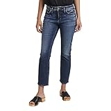 Cropped straight leg jeans with a dark indigo eco wash that uses less water, chemicals and energy Power stretch denim with highest stretch and recovery 9.25'' mid rise 5-pocket styling with a zip fly and button closure 13.5'' leg opening