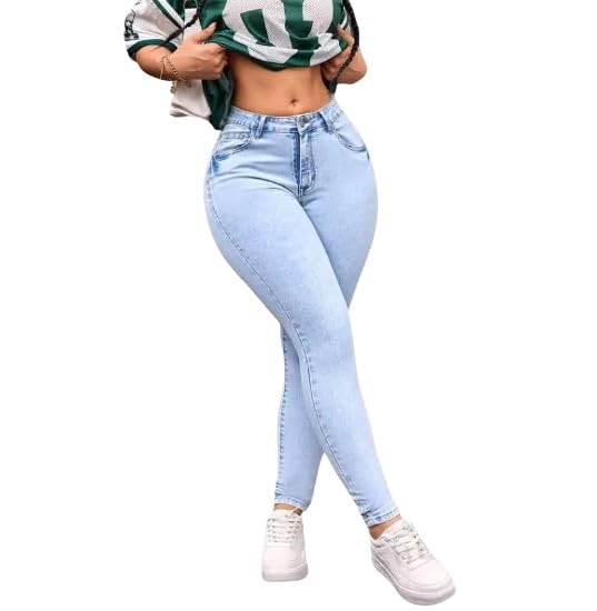 Women's High Stretch Skinny Casual Jeans with Pockets - Light Wash, Zipper Fly, and Curvy Fit2