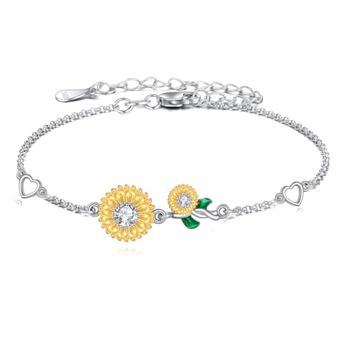 Tobillera de plata de ley 925 VONALA con girasol, joya elegante y duradera para mujer