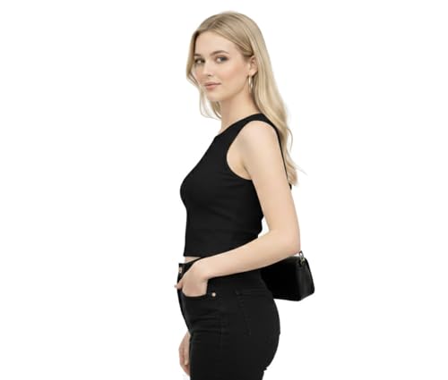Image of Women's & Girl's Plain Black & White Tank Tops Crop Top (Set of 2)