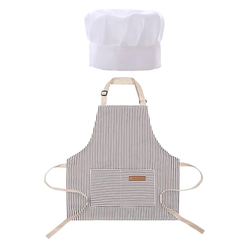 FDGGT Delantal para Niños Y Gorro De Cocinero para Niños, Ajustable, Resistente A La Suciedad para Cocinar