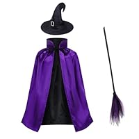 maxToonrain Wizard Costume Kids Black,Child's Black Cape Halloween Costumes Reversible Cloak with Wizards Hat Witch Broomstick Masquerade Party Role Playing Fancy Dress for Boys/girl(Purple,70)