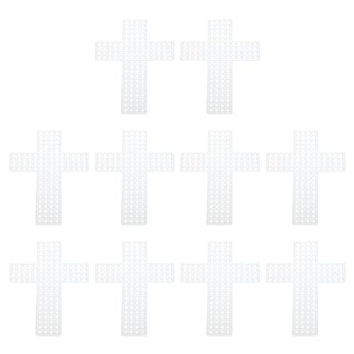 Image of PATIKIL Plastic Mesh Canvas Sheets,10Pcs 3.04 x 2.1inch Cross Needlework Blank Yarn Crafting for Embroidery DIY Bookmarks Cup Mats, White, Cross Shape
