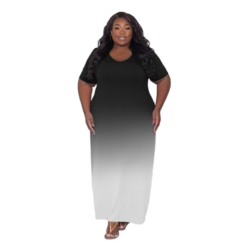 Image of TOPSRANI Womens Plus Size Maxi Dresses for Women Oversize Casual Short Sleeve V Neck Loose Plain Solid Trendy Summer Dress