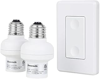 DEWENWILS Remote Control Light Socket, 1 Wall Mounted Switch and 2 Bulb Base, No Wiring Required, Wireless Light Switch and Receiver Set, Expandable, ETL Listed, White