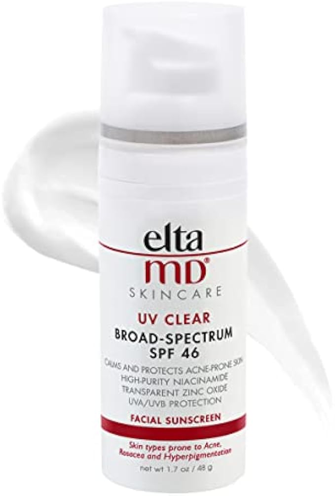 EltaMD UV Clear SPF 46 Face Sunscreen, Broad Spectrum Sunscreen for Sensitive Skin and Acne-Prone Skin, Oil-Free Mineral-Based Sunscreen Lotion with Zinc Oxide, Dermatologist Recommended, 1.7 oz Pump