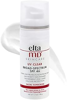 EltaMD UV Clear Face Sunscreen, SPF 46 Oil Free Sunscreen with Zinc Oxide, Protects and Calms Sensitive Skin and Acne-Prone Skin, Lightweight, Silky, Dermatologist Recommended, 1.7 oz Pump