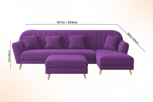 Image of Atticus RHS 6 Seater L Shape Sofa Set with Ottoman Living Room (Purple Colour Fabric) Premium Fabric Sofa Set for Living Room