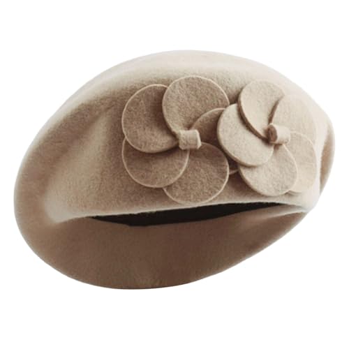 Béret en laine chic Cocila avec fleurs : chapeau d'hiver élégant et doux pour femme