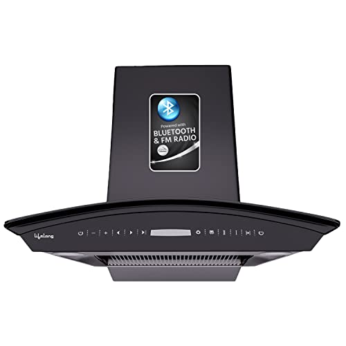 Image of Lifelong Filterless Auto Cleaning Kitchen Chimney with Music Playback | 1400 m3 /hr Suction | Radio & Bluetooth Connectivity | Touch + Motion Sensor | Dual LED Light | Curve-Shape (60cm, Black)