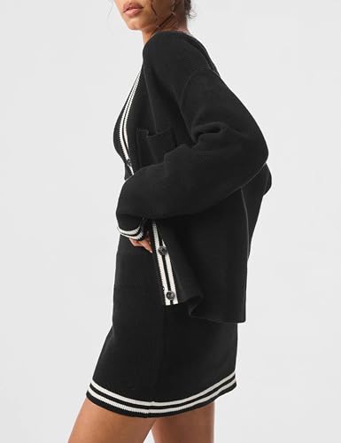 TQD Cardigan Sweaters for Women Lightweight Open Front Button Up Knit Cardigans Tops Striped Trim Sweater Jackets 2025 Trendy3