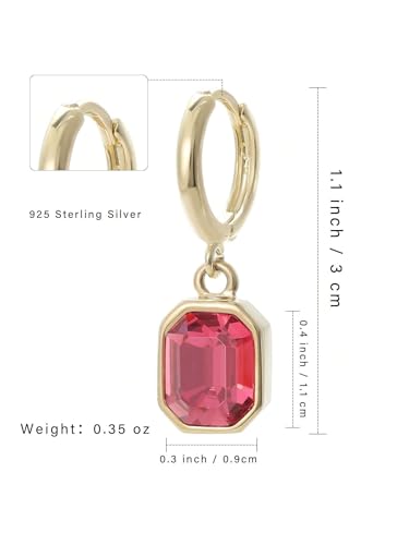 Image of El Regalo Stainless Steel Rectangular Cut Rhinestone Hoop Earrings - Elegant 18K Gold Plated Waterproof Vintage-Inspired Cubic Zirconia Huggie Hoops for Women