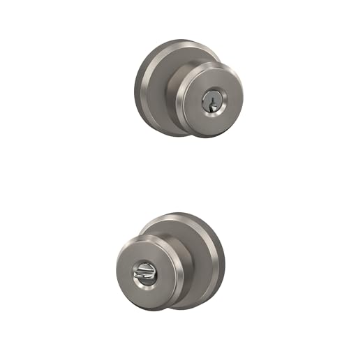 Image of SCHLAGE F51A BWE 619 GSN Bowery Knob with Greyson Trim Keyed Entry Lock, Satin Nickel