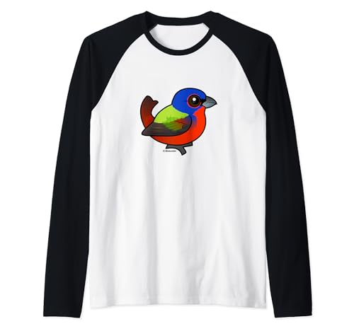 Cute Cartoon Painted Bunting Birdorable Colorful Bird Raglan Baseball Tee