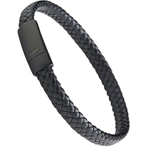 LUXAR Men’s Bracelet – Genuine Black Leather Bracelet with Stainless Steel Clasp or 8mm Matte Black Onyx Stone Bead Bracelet – Minimalist Designer Jewelry for Men