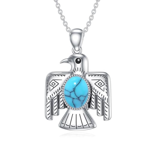 Thunderbird Necklace for Women 925 Sterling Sliver Genuine Turquoise Western Lifestyle Pendant Jewelry Gift for Mom Wife Her
