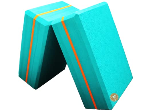 Image of The Yogis High Density Foam Yoga Block Brick * [ Set of 2 ] * Large Size [ Free - Yoga Belt ] Made in India (Blue)