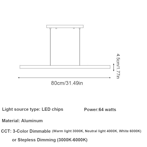 Lámpara colgante led lineal de aluminio de 80 cm con iluminación regulable para comedor 7