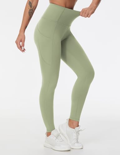 Image of THE GYM PEOPLE Thick High Waist Yoga Pants with Pockets, Tummy Control Workout Running Yoga Leggings for Women