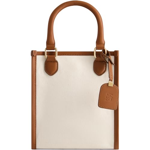 Image of Tommy Bahama Women's Tote Bag, North South Canvas Travel Purse Handbag with Adjustable Shoulder Strap and Leather Trim, Natural