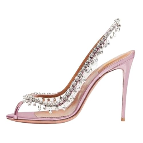 Sparkly Rhinestone Stiletto Heels Sandals Clear Heels for Women Sexy Prom Wedding Party Shoes